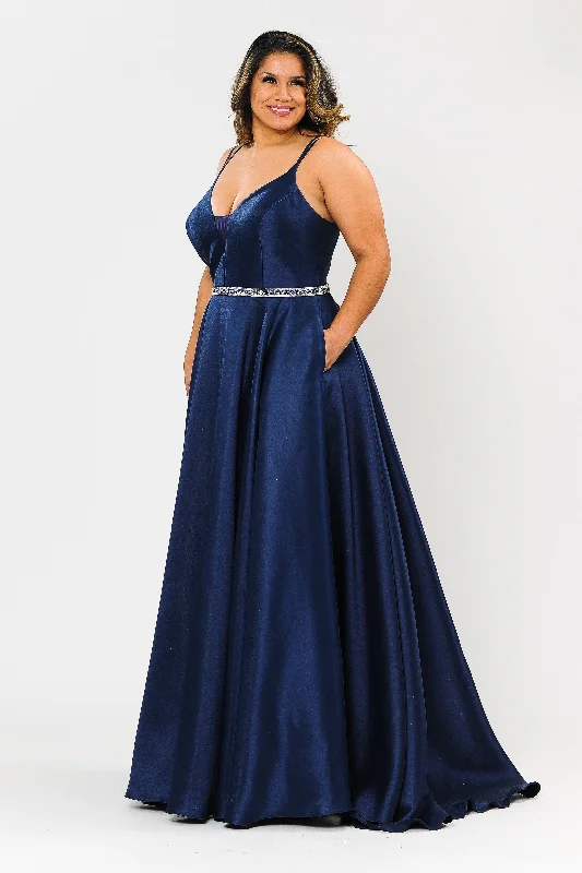 Deal Zone Plus Size Long Deep V-Neck Mikado Dress by Poly USA W1106