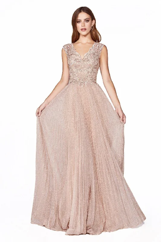 Quick Sale Long Cap Sleeve Metallic Lace Dress by Cinderella Divine HT011