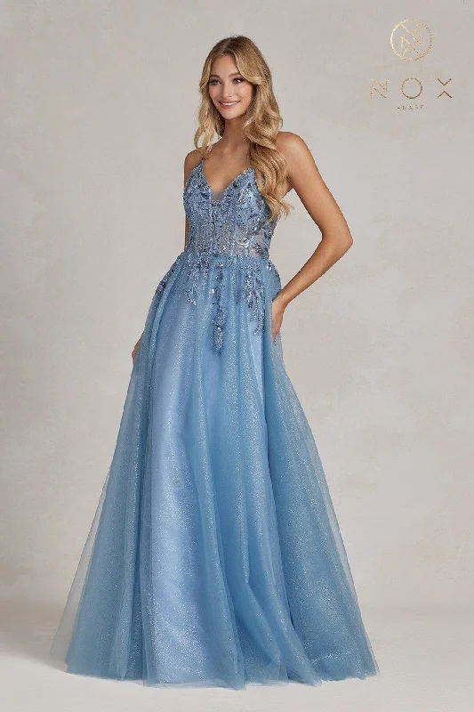 Savings Event Embellished Glitter Tulle Corset Gown by Nox Anabel E1125