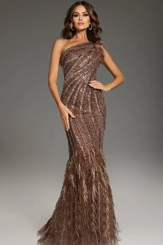 Super Bargain Jovani 39170 - One-Shoulder Feather Detailed Prom Gown