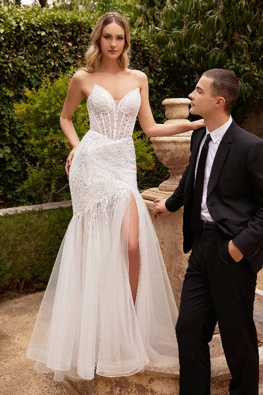 One-DAY Sale Fitted Strapless Slit Bridal Gown by Ladivine CD0215W