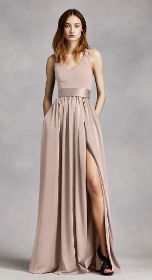 Final Clearance Vera Wang White V Neck Halter Gown with Sash
