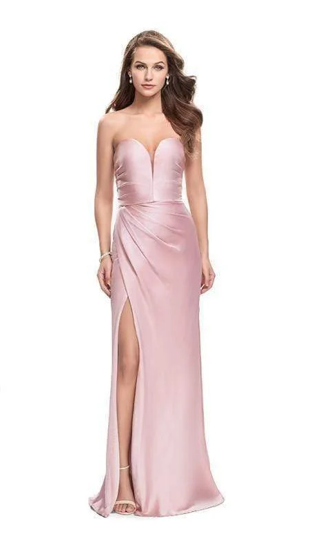 Special Price La Femme - Plunging Sweetheart Satin Sheath Evening Dress 26017SC