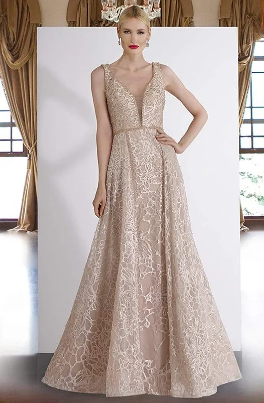 Weekend Deal Janique - W2309 Beaded Lace A-Line Evening Gown