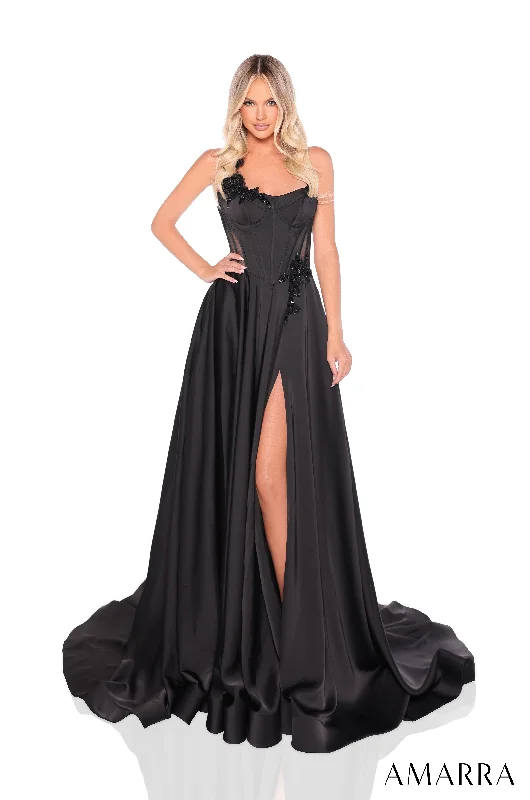 Discount Days Satin Sleeveless A-line Slit Gown by Amarra 88214