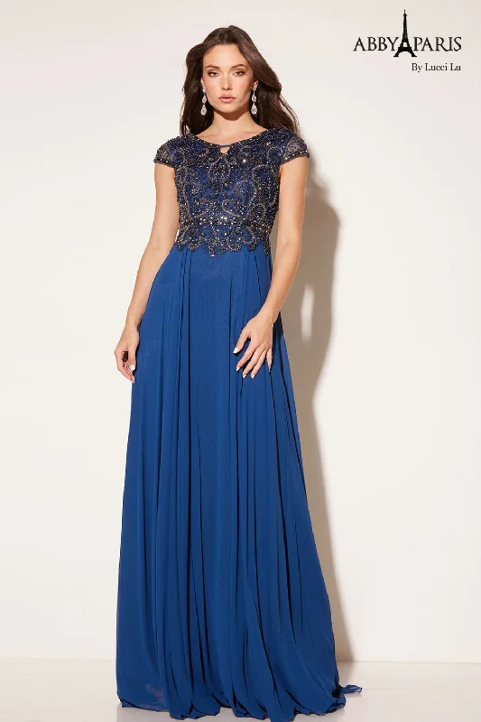 Deal Dash Chiffon Short Sleeve A-line Gown by Abby Paris 95091