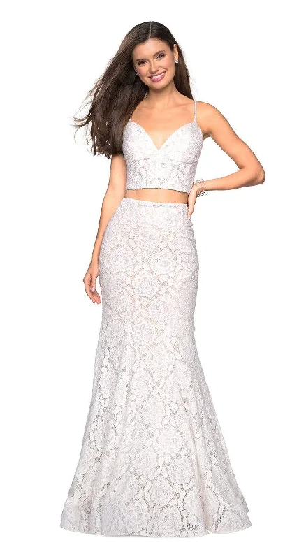 Year-End Sale La Femme - Two Piece Lace Stretch Jersey Mermaid Evening Gown 27589SC