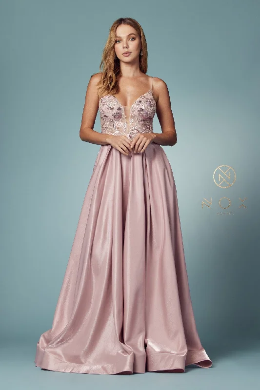 Limited Availability Sleeveless Iridescent A-line Gown by Nox Anabel E1004