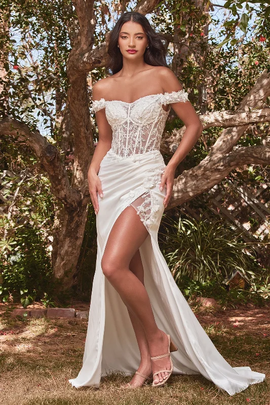 Year-End Sale White Fitted 3D Floral Gown by Cinderella Divine CD0186W