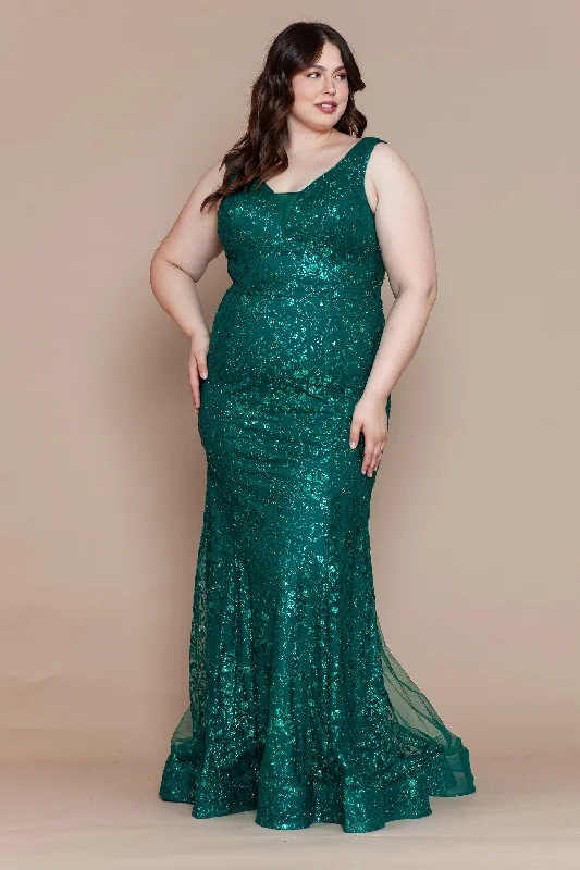 Value Deals Plus Size Fitted Glitter Print Sleeveless Gown by Poly USA W1136