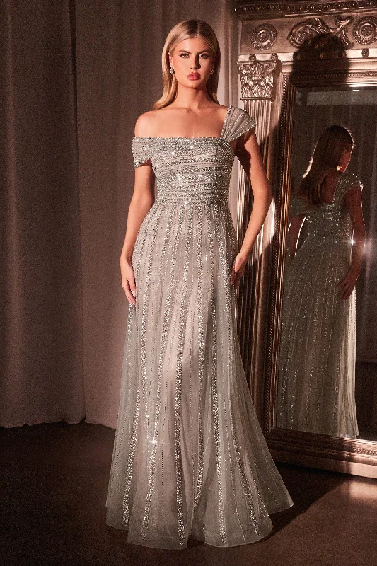 Price Drop Beaded Off Shoulder A-line Gown by Ladivine CD0238