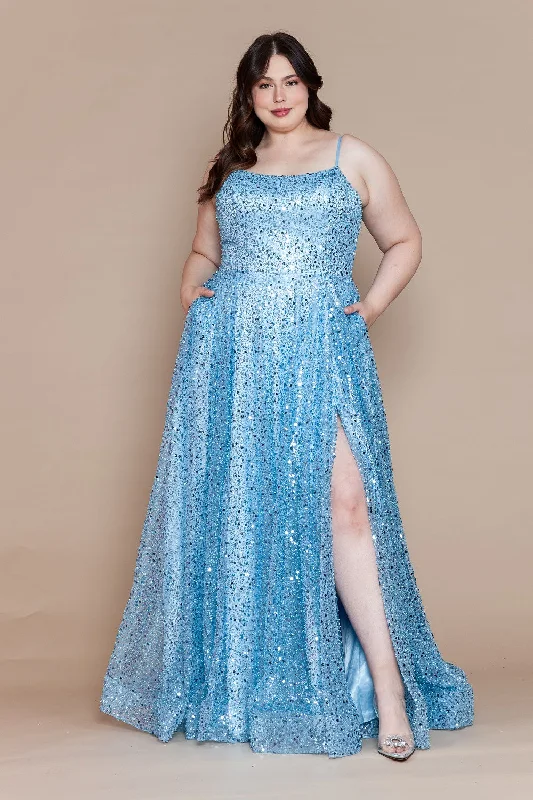 Incredible Offers Plus Size Sequin Sleeveless A-line Slit Gown by Poly USA W1142