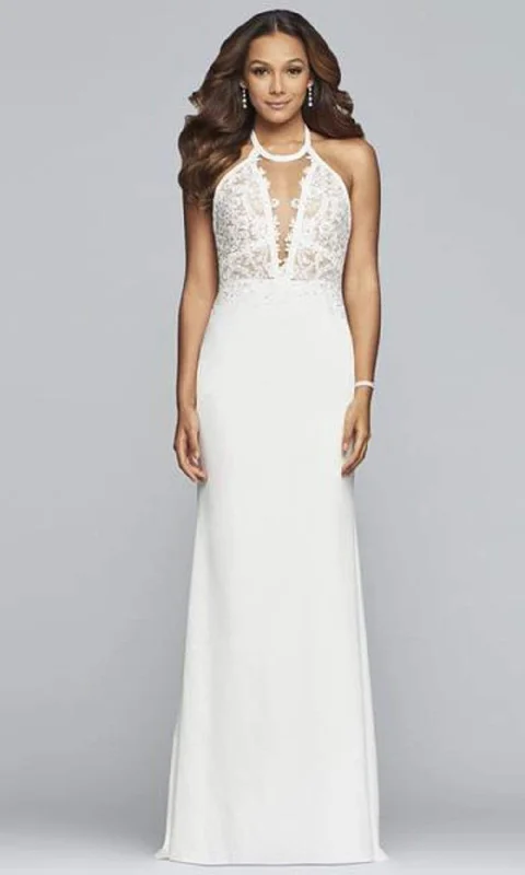 Price Fest Faviana - S10296 Applique Halter Neck Matte Stretch Crepe Fitted Dress
