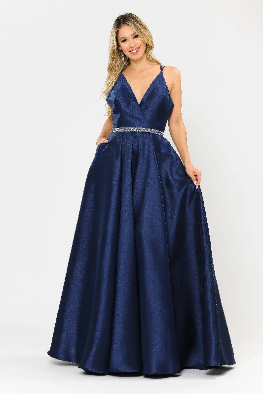 Today’s Deal Long Mikado V-Neck Dress with Strappy Back by Poly USA 8690