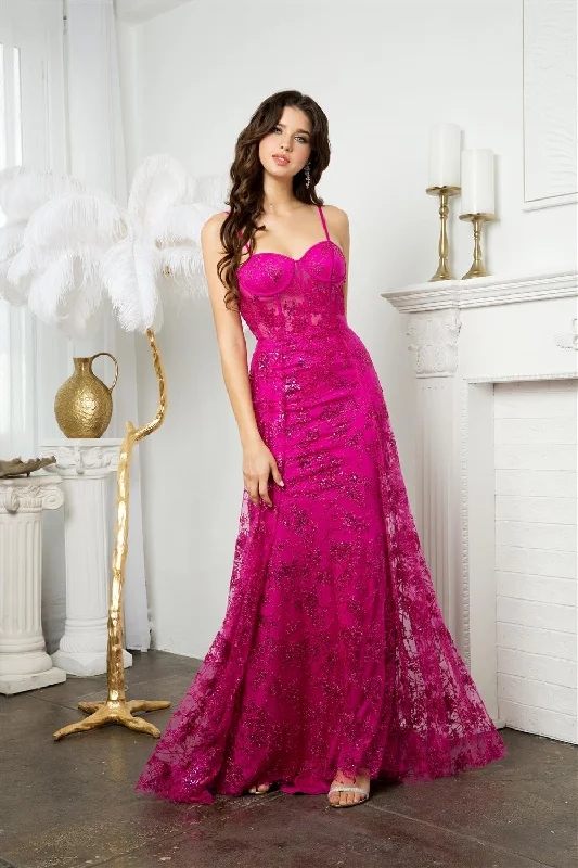 Final Clearance Glitter Print Sweetheart Corset Overskirt Gown by Juno M1021