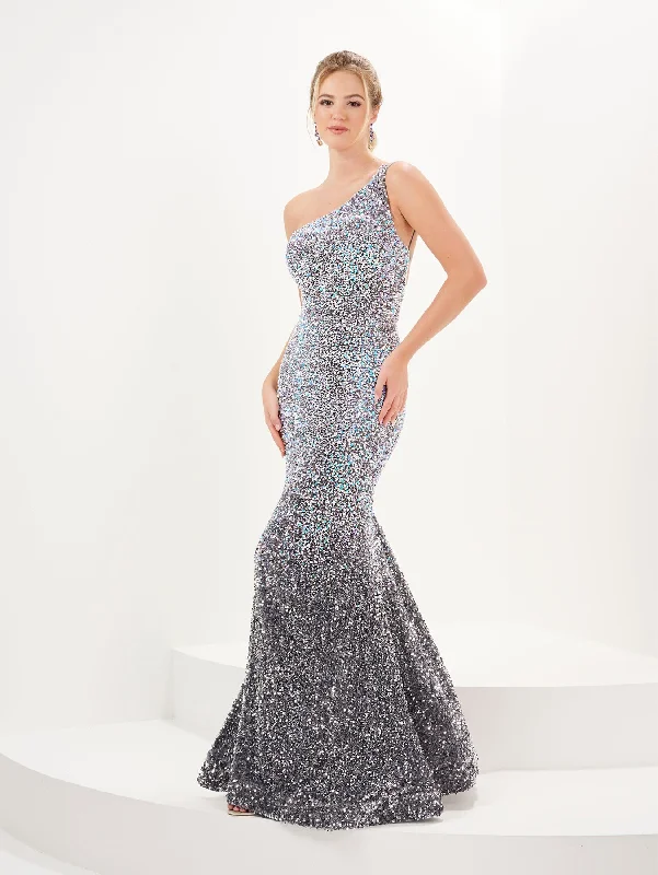 Super Deal Ombre Sequin One Shoulder Gown by Tiffany Designs 16089
