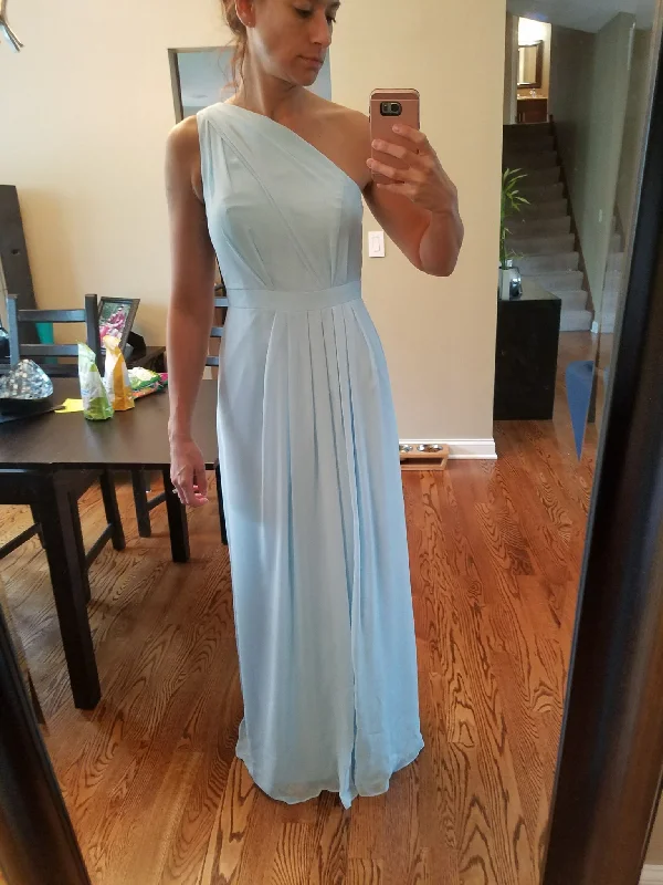 Flash Sale David's Bridal Long One-shoulder Crinkle Chiffon Dress / F18055