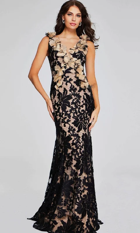 Act Fast Jovani 38497 - Floral Appliqued Sleeveless Evening Gown