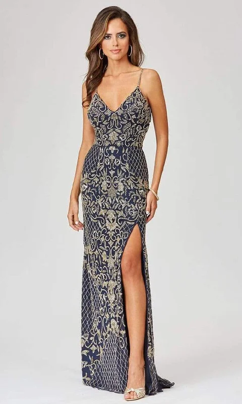 Extra Discounts Lara Dresses - 29373 V-Neck High Slit Embellished Fitted Dress