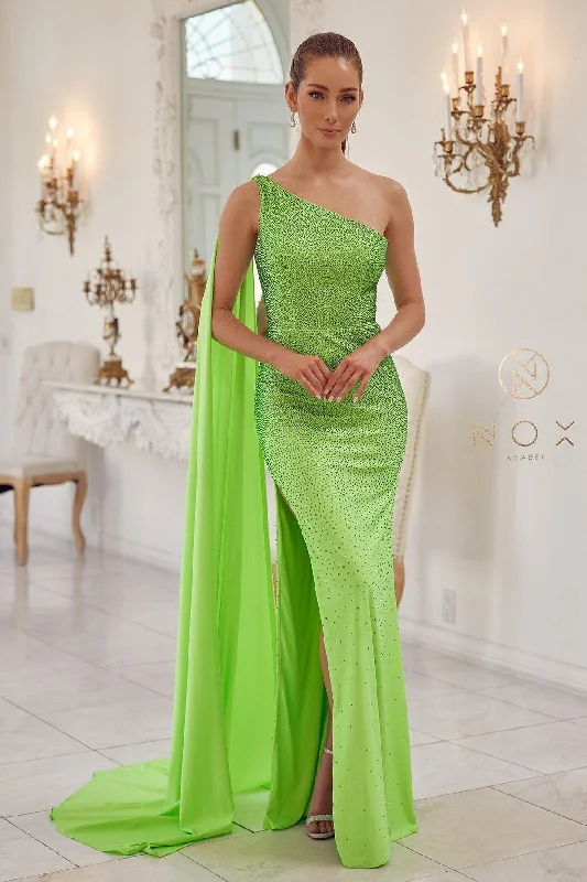 Exclusive Preview Fitted Long One Shoulder Dress by Nox Anabel E1039