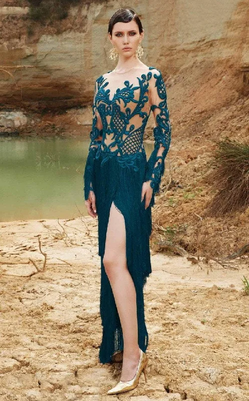 Price Buster MNM Couture - 2356 Sheer Embroidered Sheath Dress