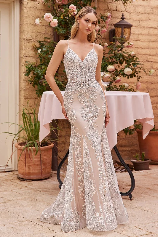 Exclusive Deal Glitter Print V-Neck Mermaid Bridal Gown by Ladivine J859W