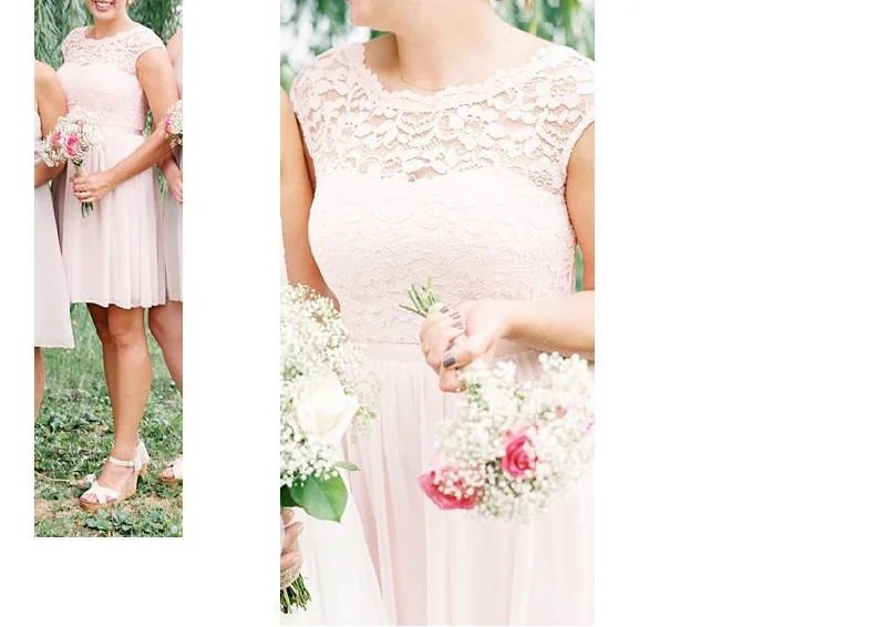 Closeout Sale David's Bridal Short Lace and Mesh Dress with Illusion Neckline