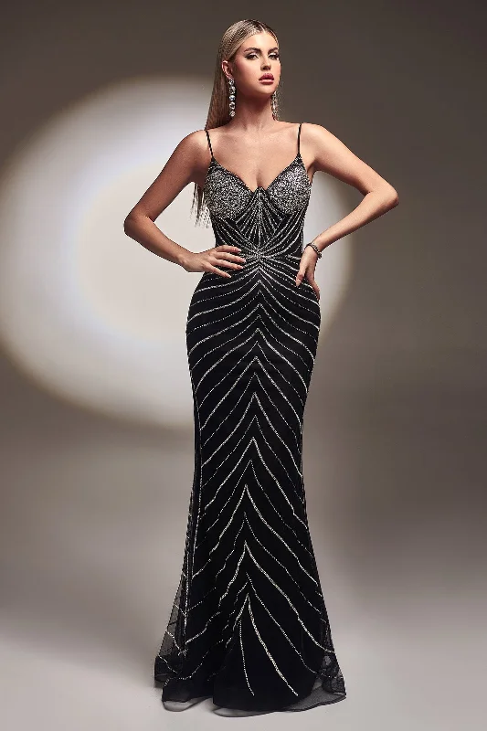 Limited Quantity Glitter Print Sleeveless Mermaid Gown by Ladivine CR866