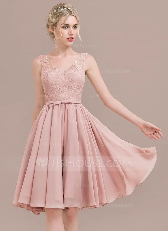 Season Finale Sale Other A-Line/Princess V-neck Knee-Length Chiffon Lace