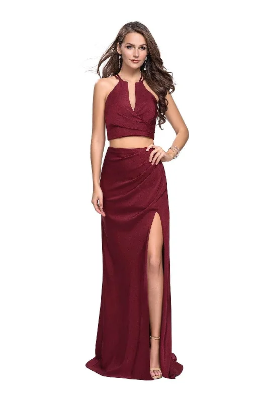 Weekend Deal La Femme - Two Piece Deep V-neck Ruched Sheath Dress 25731SC