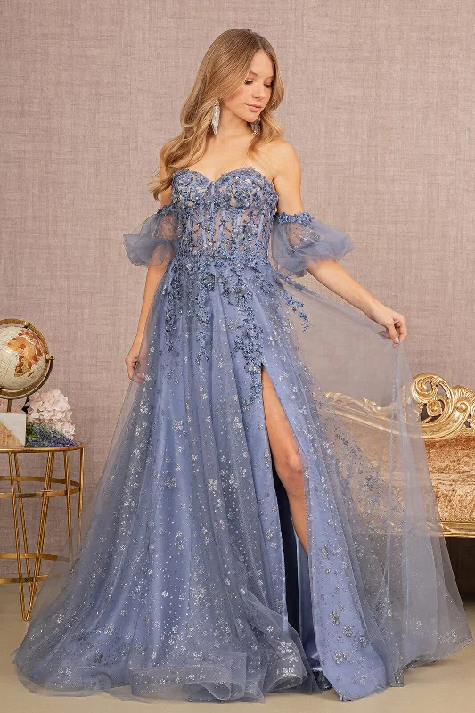 Hurry In Glitter Print Puff Sleeve Gown by GLS Gloria GL3126