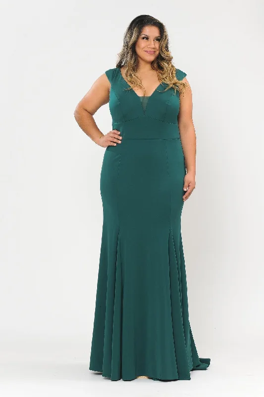 Blowout Deals Plus Size Long V-Neck Jersey Fitted Dress by Poly USA W1022