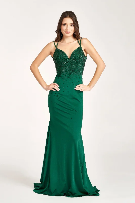 Limited Availability Fitted Lace-Up Rhinestone Gown by Elizabeth K GL3036