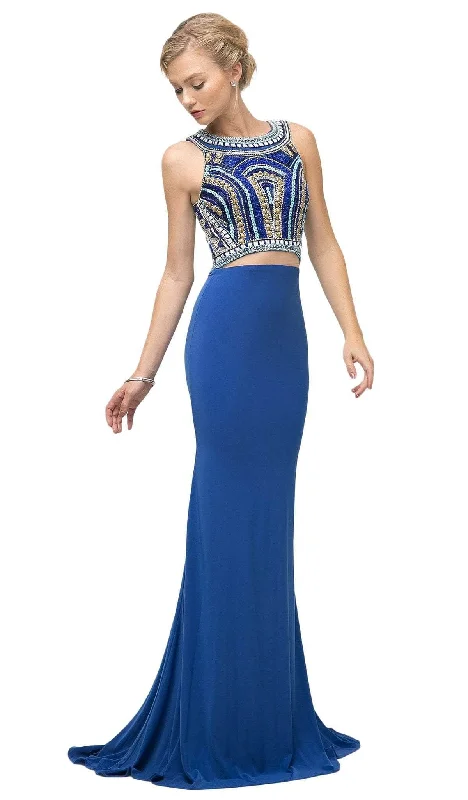 Markdown Madness Ladivine CK39 - Beaded Two Piece Halter Neck Prom Dress