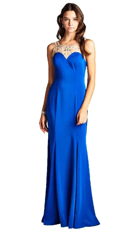 Blowout Deals Trevi Collection - Bejeweled Illusion Bateau Sheath Prom Dress