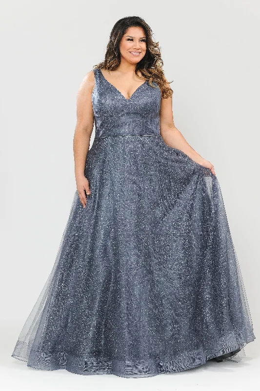Price Smash Plus Size Long V-Neck Glitter Dress by Poly USA W1024