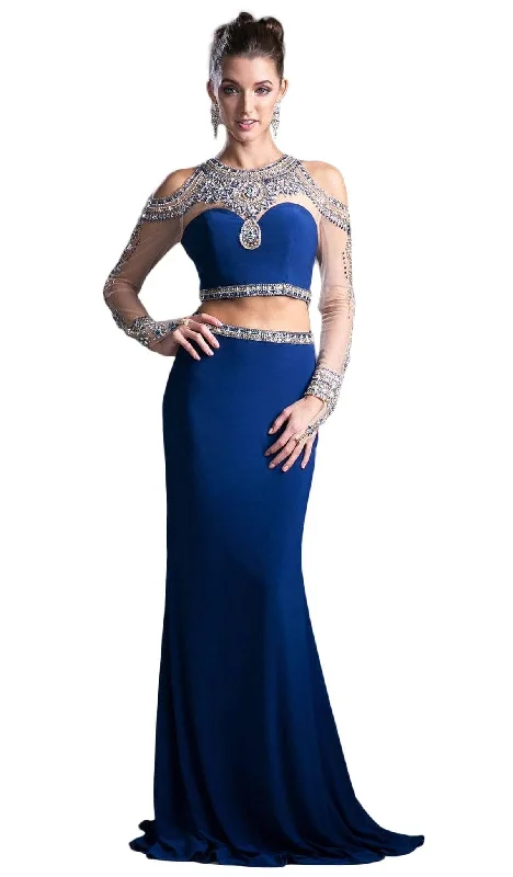 Price Drop Cinderella Divine - Two Piece Rhinestone Embellished Long Sleeves Gown