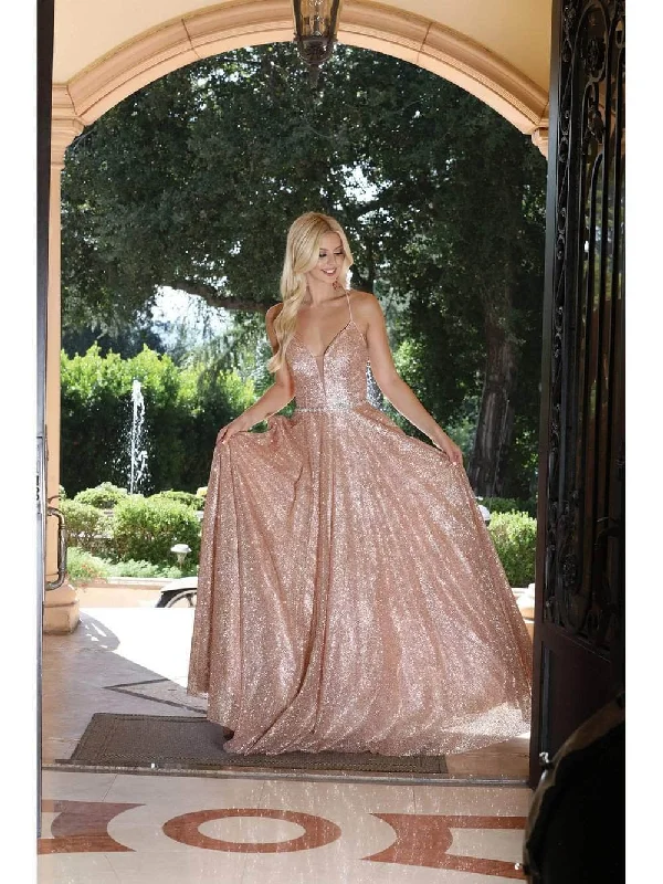 Mega Sale Dancing Queen 4086 - Glitter Plunging Neckline Prom Gown