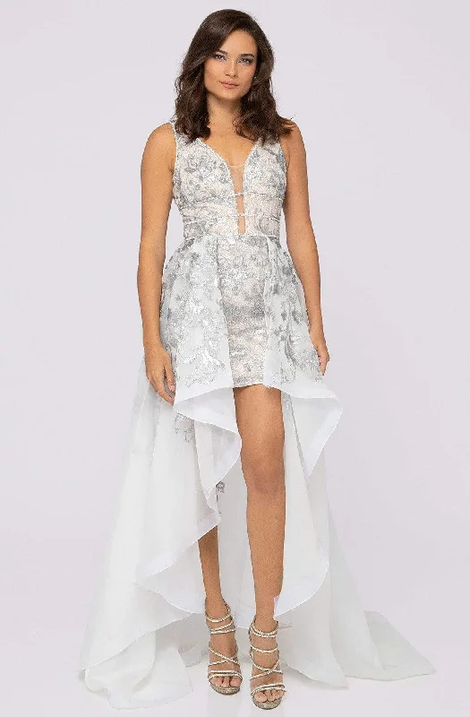 Special Price Terani Couture - 1913P8312 Embellished Deep V-neck High Low Dress