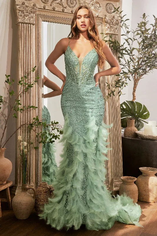 Special Promotion Glitter Sleeveless Feather Mermaid Dress by Ladivine CC1608
