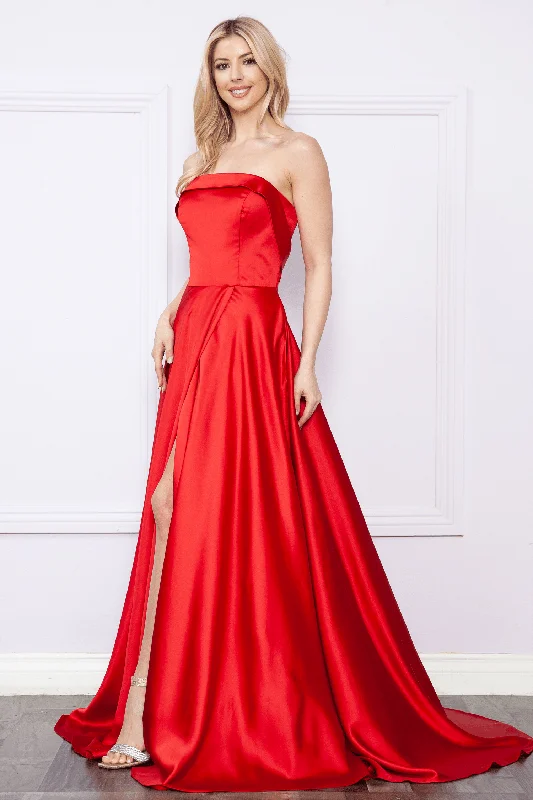 Deal Explosion Long Strapless Satin Dress by Poly USA 9188