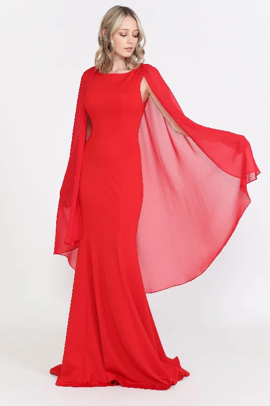 Best Seller Fitted Long Sleeveless Cape Dress 8566