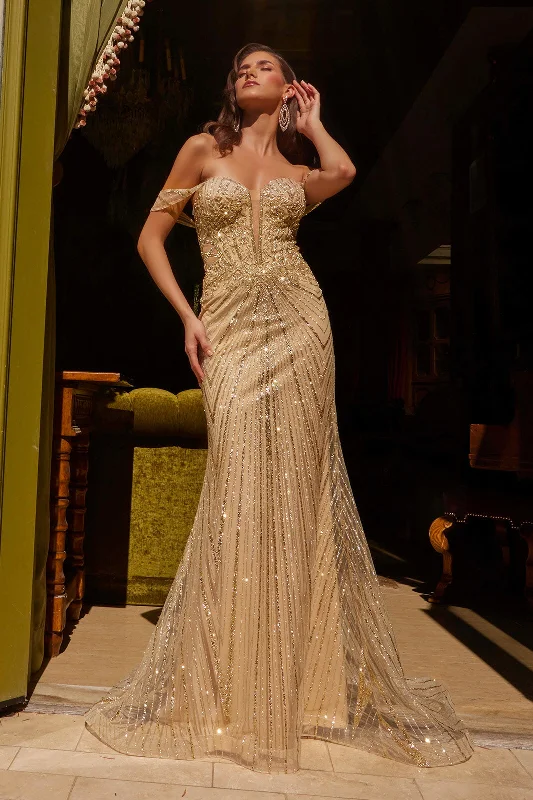 Weekend Deal Glitter Off Shoulder Gown by GLS Gloria GL3558