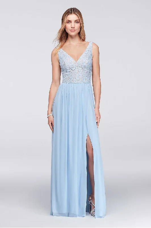 TIME-Limited Offer David's Bridal David's Bridal Illusion V-Neck Lace and Mesh Dress