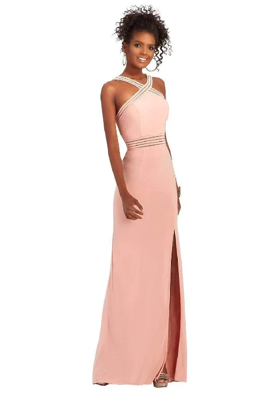 Act Fast Clarisse - 3483 Sheer Striped Halter Strap Gown
