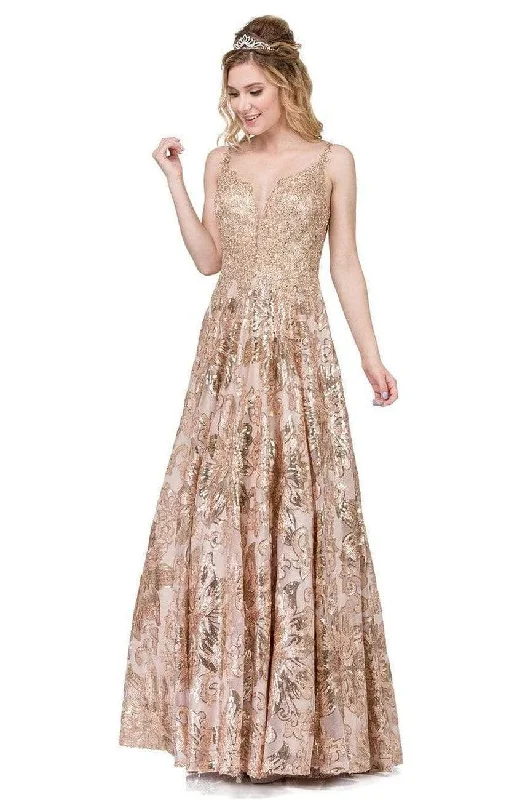 Deal Dash Dancing Queen - Appliqued Metallic Floral Prom Gown 2466