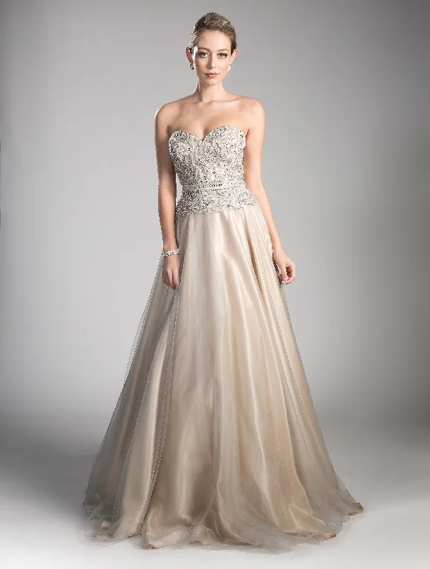 Unmissable Offer Beaded Strapless Tulle Gown by Cinderella Divine CE0004