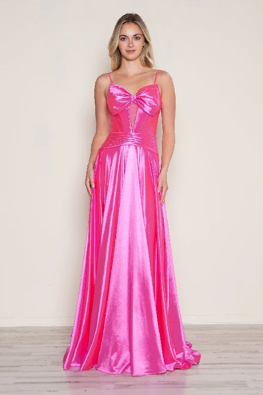 Discount Deals Satin Sleeveless Bow A-line Gown by Poly USA 9702