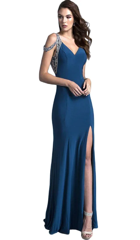 Instant Discount Trevi Collection - Embellished V-neck Prom Fitted Gown