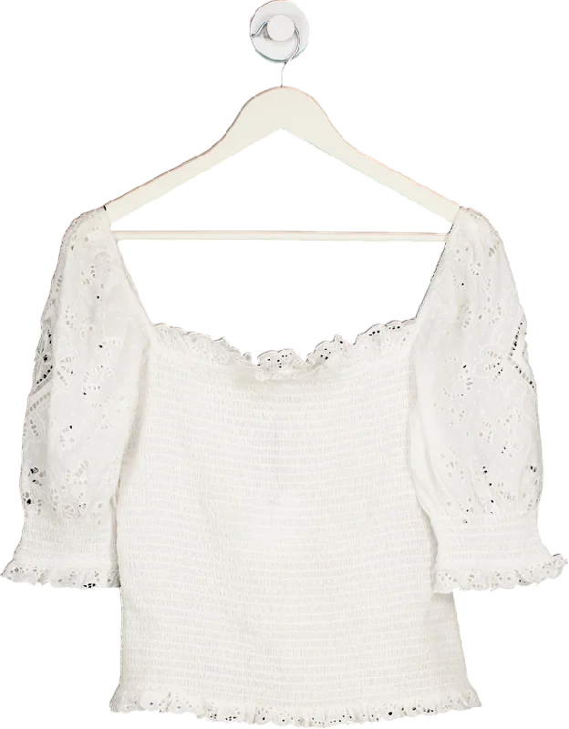 Online Specials Brora White Off-Shoulder Smocked Top UK 12